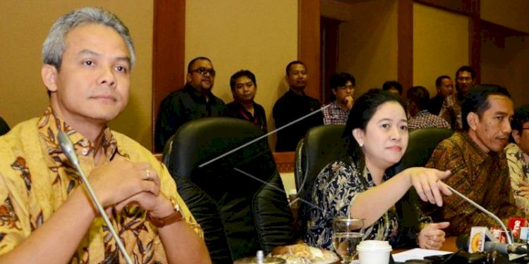 Gubernur Jawa Tengah Ganjar Pranowo, Ketua DPR RI Puan Maharani, dan Presiden Joko Widodo/Net