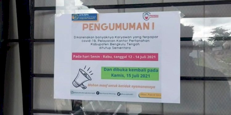 Pengumuman kantor BPN ditutup sementara/RMOLBengkulu