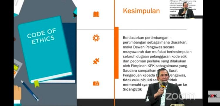 Ketua Dewas KPK, Tumpak Hatorangan Panggabean saat membacakan kesimpulan atas laporan Novel Baswedan dkk/Repro