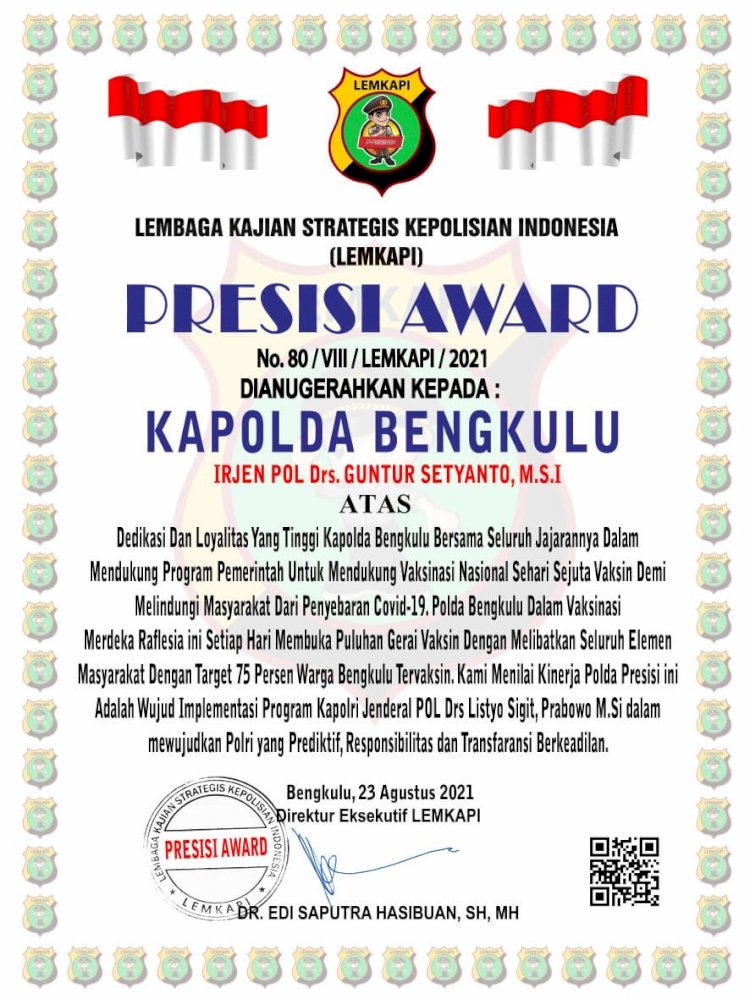 Presisi award untuk Pold Bengkulu/RMOLBengkulu
