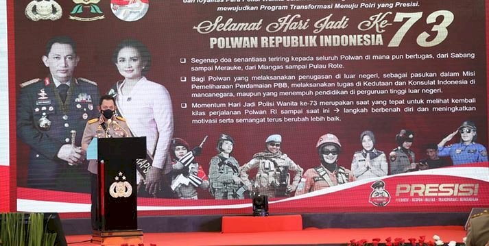 Kapolri Jenderal Listyo Sigit Prabowo saat sambutan acara syukuran hari jadi Polwan ke-73 di Mabes Polri/Ist