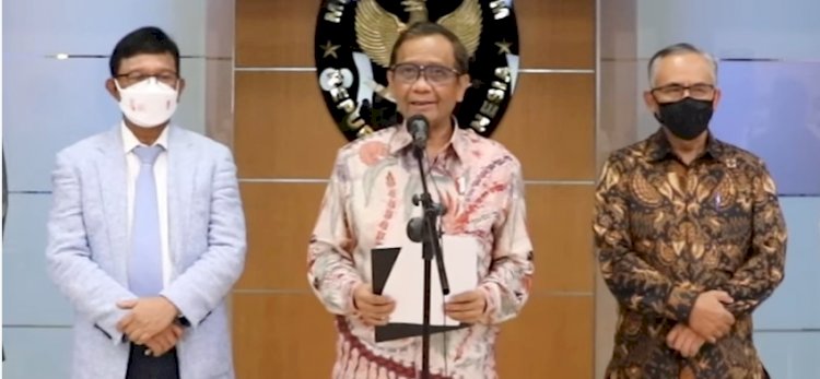 Menteri Koordinator Bidang Politik, Hukum, dan Keamanan (Menko Polhukam) Mahfud MD, dalam konferensi pers di Kantor Kemko Polhukam, Jakarta/repro