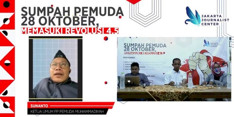 Ketua Umum PP Pemuda Muhammadiyah, Sunanto dalam diskusi daring Jakarta Journalist Center/Repro