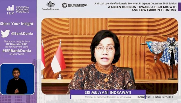 Menkeu Sri Mulyani Indrawati pada the e-launch of the World Bank Indonesia Economic Prospects Report, Kamis (16/12)/Ner