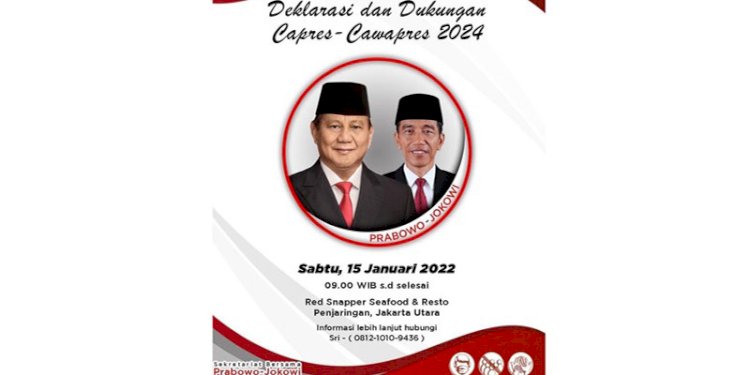 Poster deklarasi dukungan Prabowo Capres didampingi Jokowi sebagai Cawapres 2024-2029/Repro