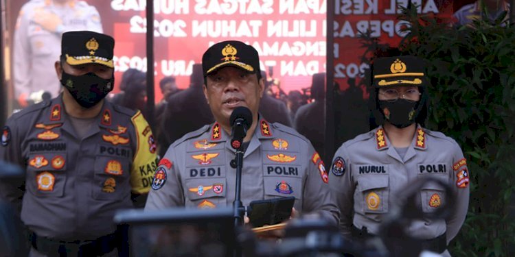Kadiv Humas Polri Irjen Dedi Prasetyo saat apel kesiapan Satgas Humas dalam rangka Operasi Lilin 2022 di Jakarta, Senin (19/12)/Ist