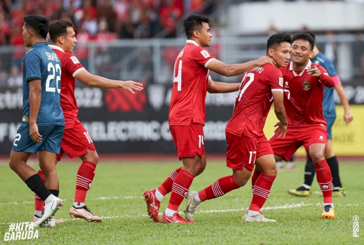 Syahrian Abimanyu melakukan selebrasi usai mencetak gol pertama untuk timnas Indonesia/Foto:PSSI