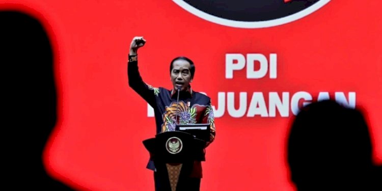 Joko Widodo saat berpidato di acara HUT ke-50 PDI Perjuangan di JIExpo Kemayoran, Jakarta/Ist