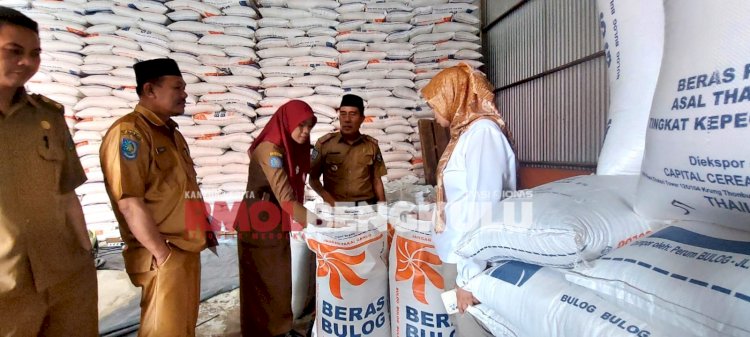 Kadis Ketahanan Pangan Kabupaten Lebong, Tina Herlina saat meninjau bantuan cadangan pangan di Bulog Rejang Lebong/RMOLBengkulu