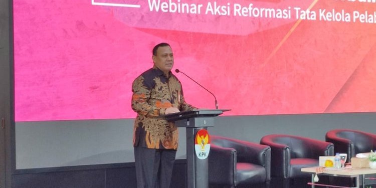 Ketua KPK RI Firli Bahuri saat menyampaikan hasil capaian Stranas PK terkait aksi pencegahan korupsi di kawasan pelabuhan/RMOL