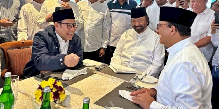 Ketua Umum Partai Nasdem Surya Paloh satu meja bersama Muhaimin Iskandar dan Anies Baswedan/Ist