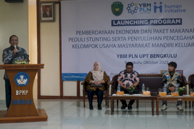 Sambutan General Manager NSA Human Initiative Bengkulu, Ferry Suranto pada acara Launching Program Pemberdayaan Ekonomi dan Edukasi Peduli Stunting di Bengkulu